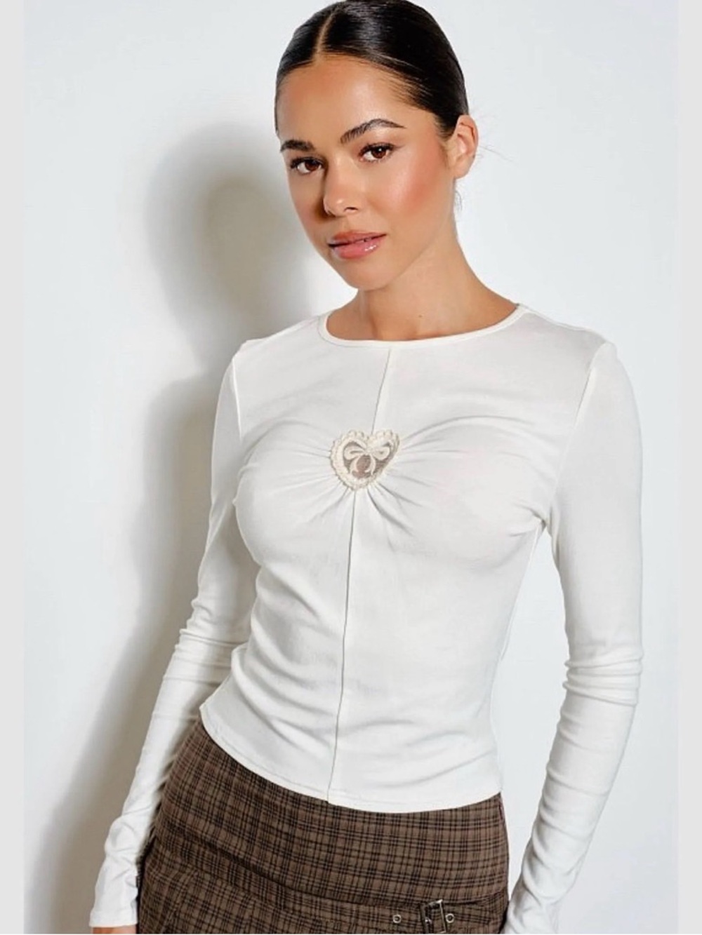 Ruched Heart Detail Long Sleeve Top NWT | Pretty Garbage | S